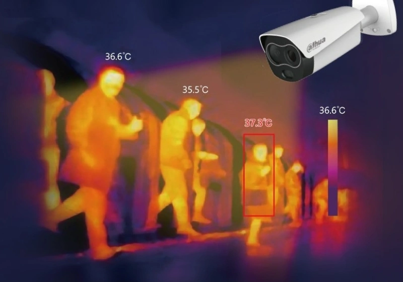 Thermalkamera misst die Körpertemparatur von Personen