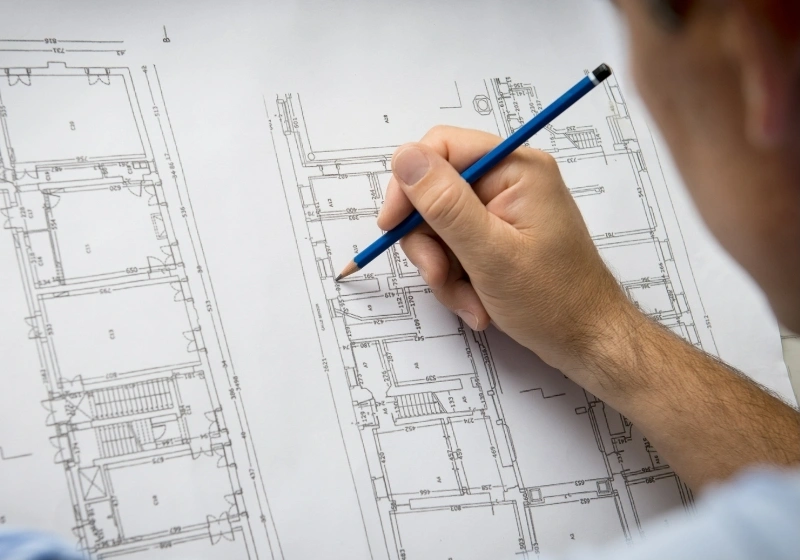Sicherheitstechnik wird bei der Gebäudeplanung im Grundriss eingezeichnet